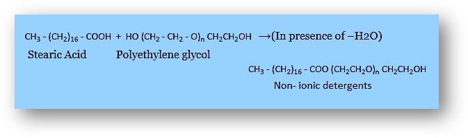 Cleansing agents-soaps, detergents, types, properties, uses-chemistry in everyday life class 12 notes-anand classes When stearic acid is combined with polyethylene glycol, a nonionic detergent is produced.
