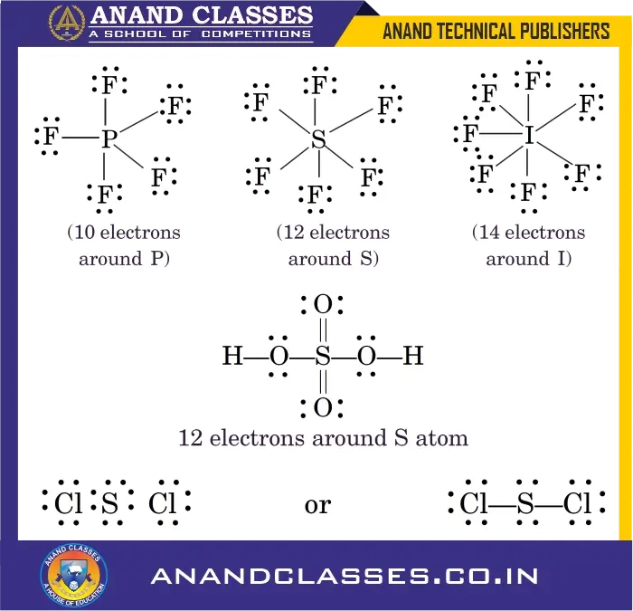 Pf5 has ten; sf6 has twelve and if7 has fourteen electrons around the central atoms, p, s and i respectivelysulfur has 12 electrons around sulphuric acid sulfur also forms octet-obeying compounds like sulfur dichloride