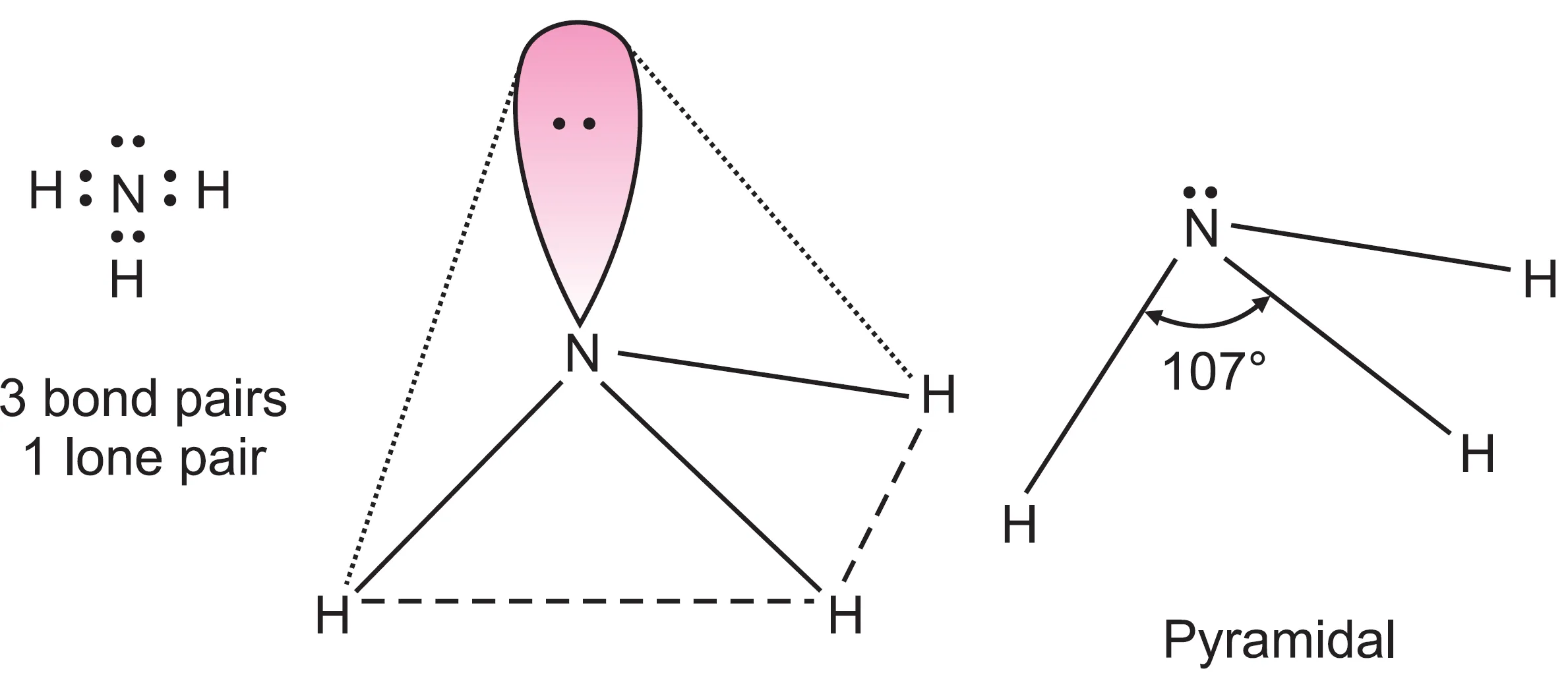 Shape of nh3 molecule according to vsepr theory (pyramidal) Shape of nh3 molecule (pyramidal)